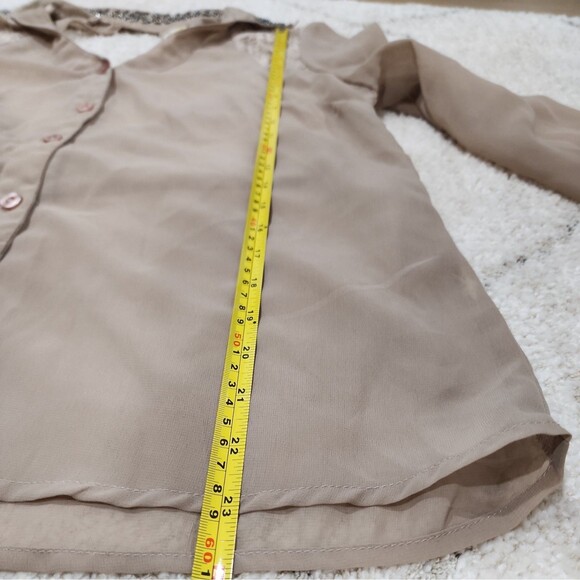 TRUTH NYC Top Womens Medium Brown Sheer Blouse 3/4 Sleeve Embroidered Open Back - Picture 8 of 14